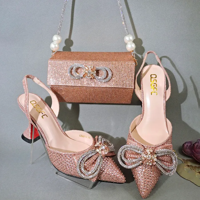 Sandały qsgfc kolor brzoskwini Kolor wina szklanki obcasowe buty damskie buty podwójne torby weselne 230630