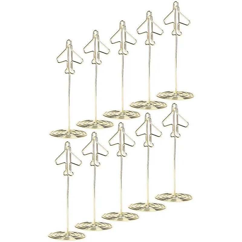 Frames 20pcs Memo Clip Holder, Table Number Name Card Holder Desktop Metal Business Card Photo Gold Plane Frame with Base