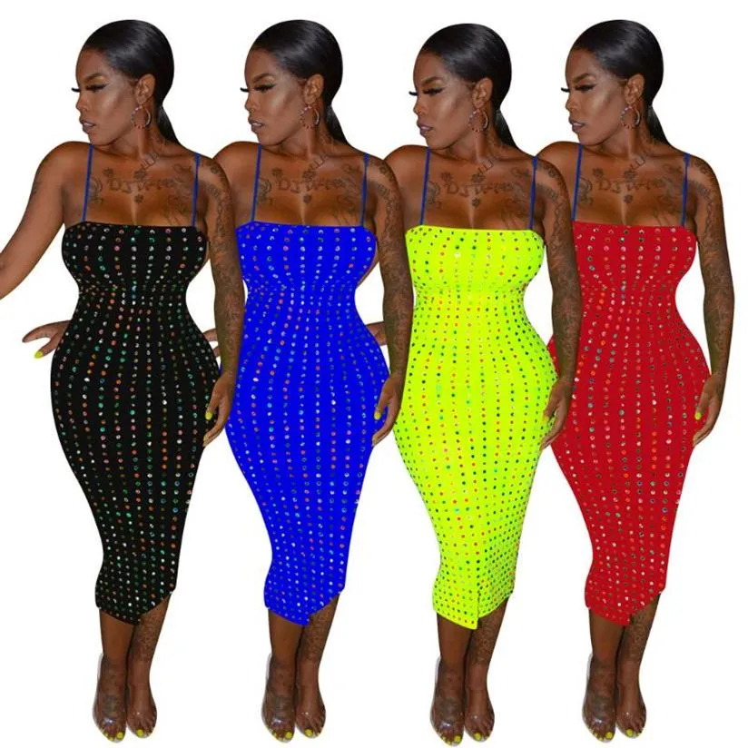 Diamant Bodycon Afrika Kleid Afrikanischen Stil Kleider für Frauen Club Party Kleid Sommer Sexy Strap Engen Rock Afrika Kleidung 2020337o