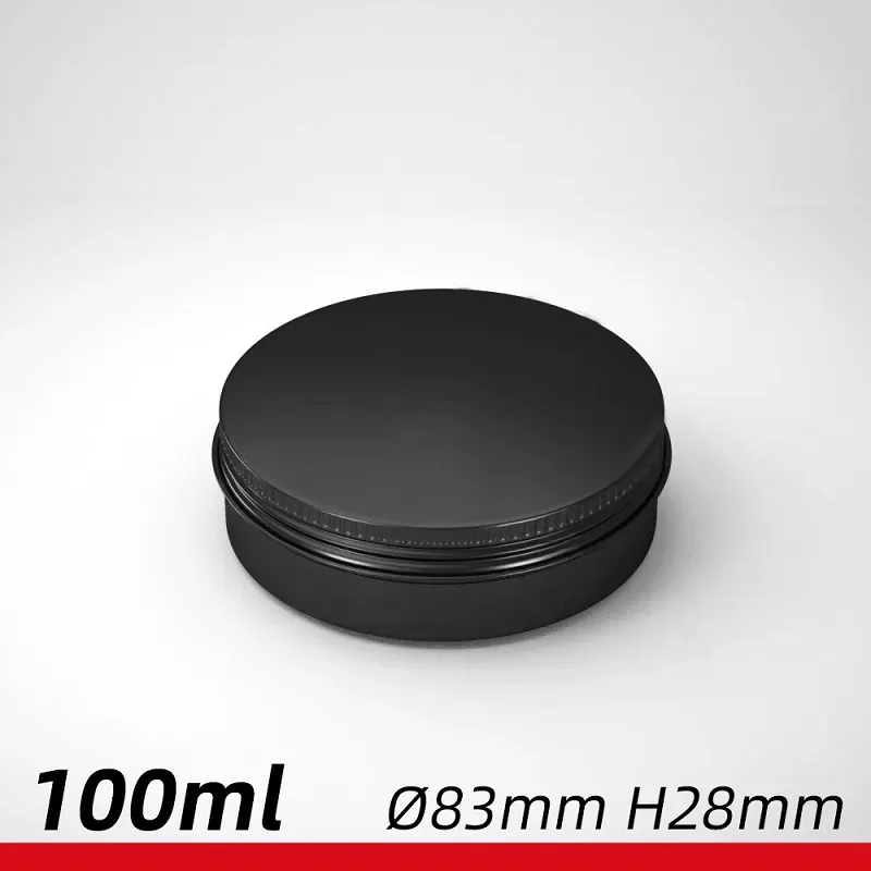 (Black) Empty Aluminum Cosmetic Containers Pot Lip Balm Jar Tin For Cream Ointment Hand Cream Packaging Box 10-15-20-30-50-60-80-100-150ml