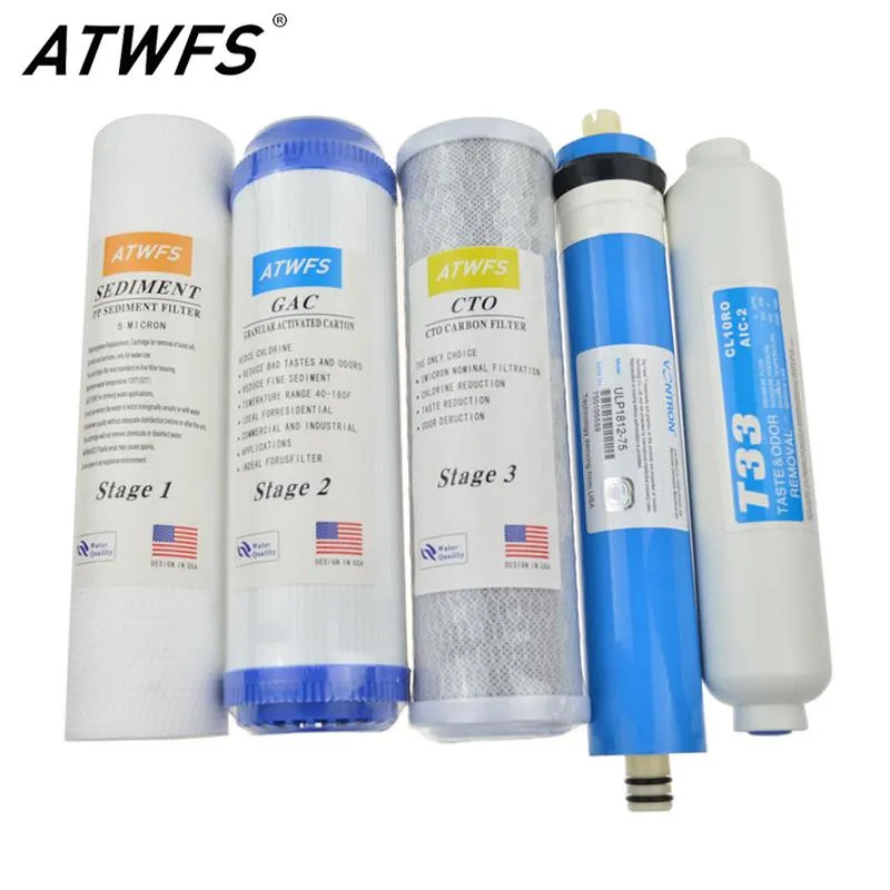 Purificateurs ATWFS NOUVEAU PURIFICATION DE L'EAU PURIFICATION 5 ÉTAPES CARTRIDE DE FILTRES 75 GPD RO MEMBRANE SYSTÈME OSMOSI