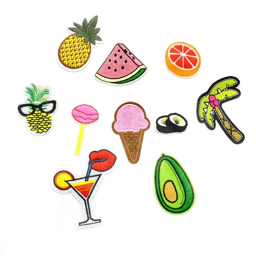 10st broderlappar Applique Iron on Fruit Food Drinks Patches For Clothing Iron-On Transfer Patch For Jeans Bags Di194w
