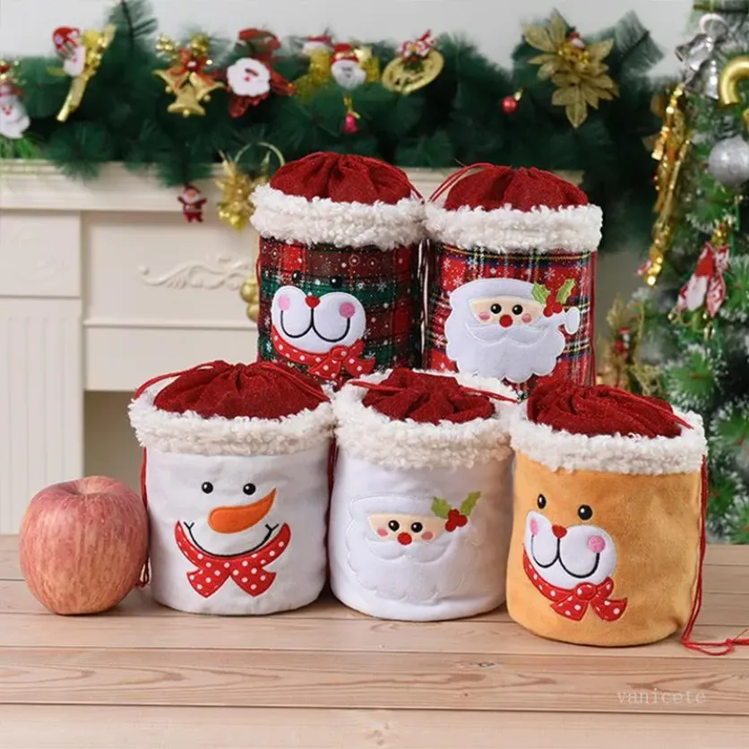 Decorazioni natalizie Sacco Regalo di Natale Borsa Apple Pupazzo di neve Babbo Natale Borsa con coulisse Forniture per feste JY01 all'ingrosso