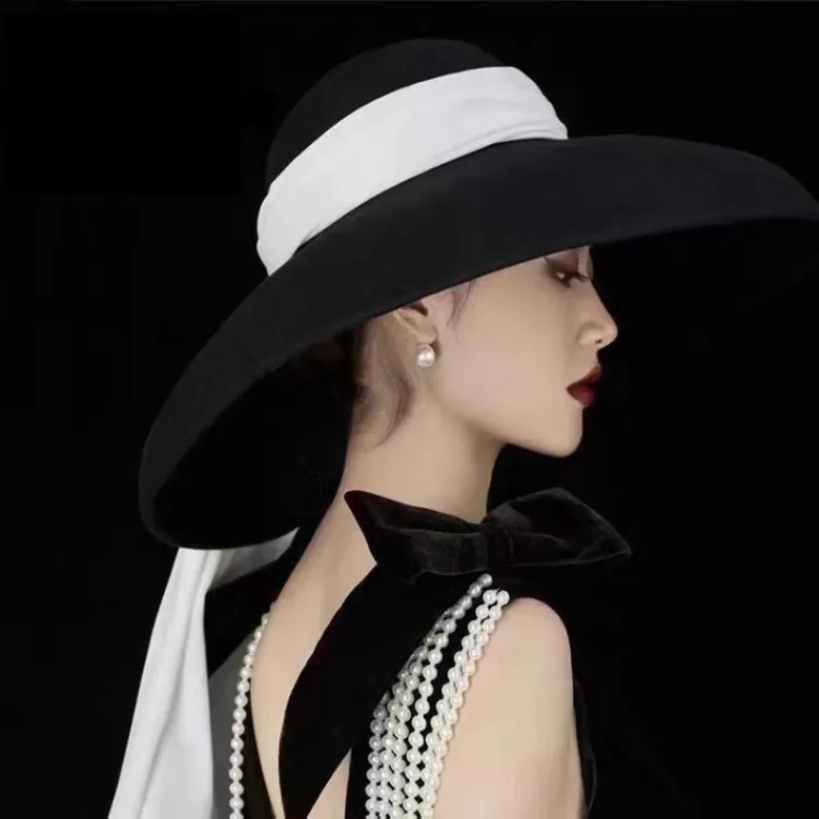 Haute qualité rétro élégant ruban de velours noir Hepburn chapeau haut de forme mode tempérament nuptiale fête mondaine diadème