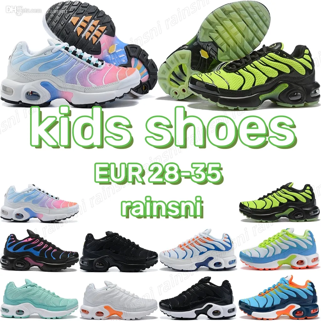 chaussures pour enfants Tn 2023 dans le monde entier triple fondu rose blanc noir baskets tout-petits enfants jeunesse pack de fréquence arc-en-ciel taille kaomoji EUR 28-35