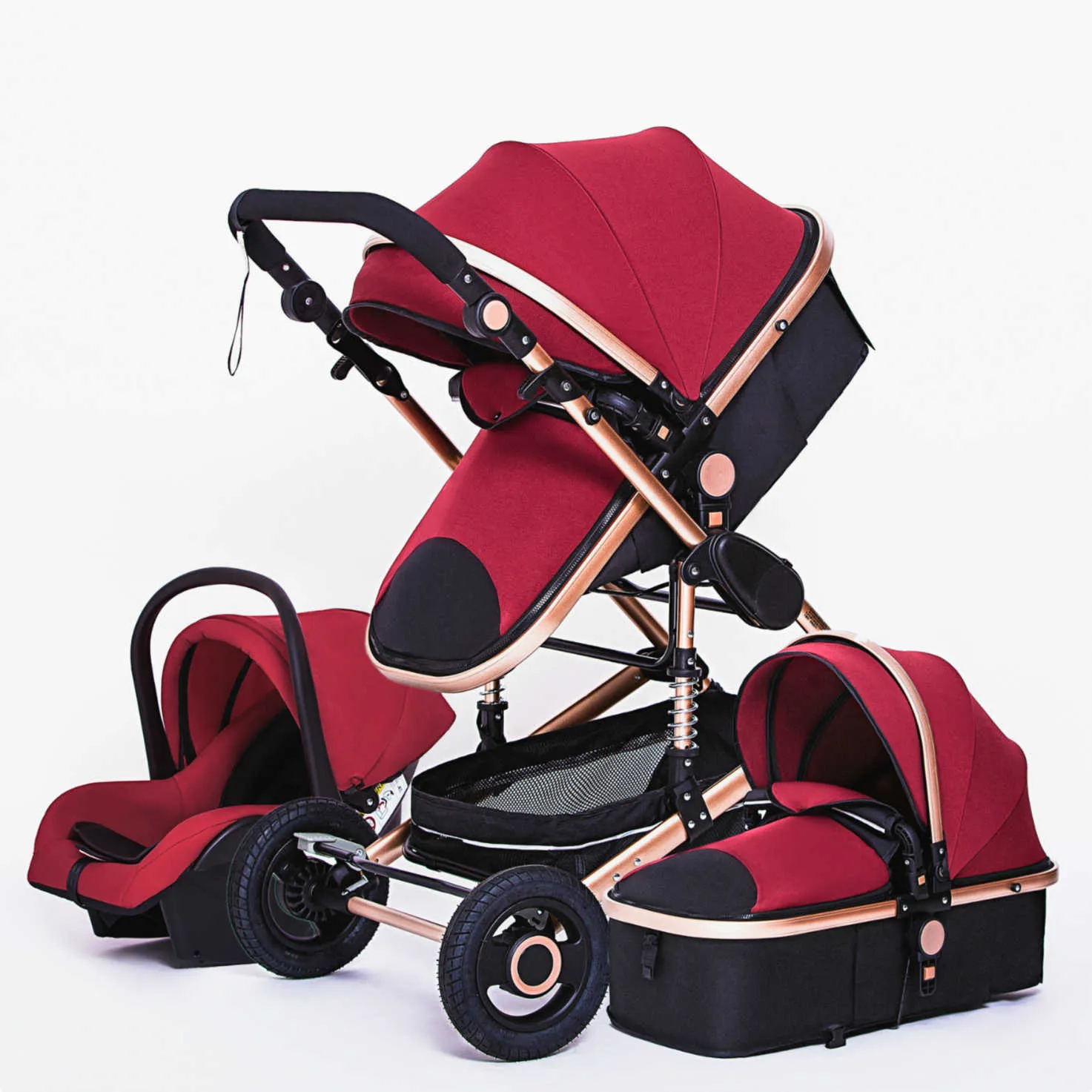 Strollers# Luxurious Baby Stroller 3 in 1 Portable Travel Baby Carriage Folding Prams Aluminum Frame High Landscape Car for Newborn Baby L230625