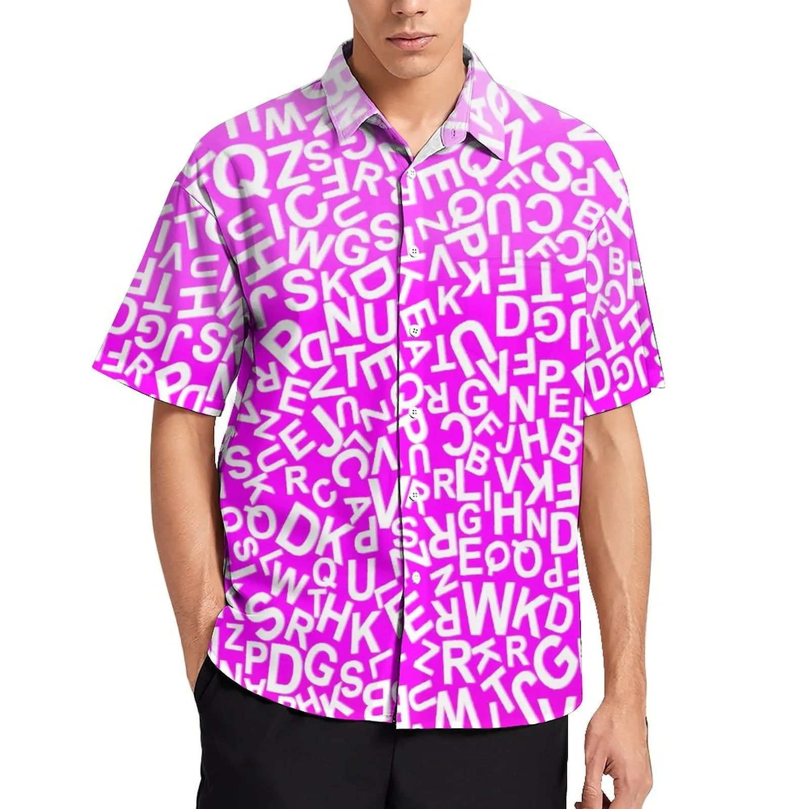 Herrpolos alfabetet brev avslappnade skjortor rosa gradient tryck semester skjorta sommar mode blusar man tryckt plus storlek 3xl 4xl 230630