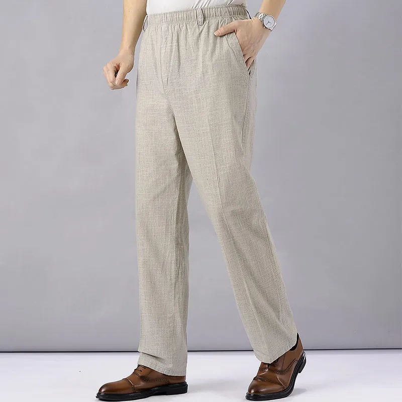 Pantaloni da uomo in lino a vita alta Leggeri uomini estivi Abbigliamento sottile Pantaloni larghi in cotone Pantaloni elastici da lavoro Pantaloni vintage 230630