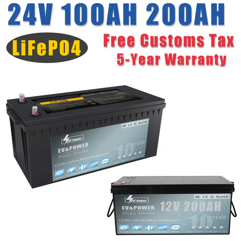 Batterie LiFePO4 24V 25.6V 100AH 200AH avec batterie au lithium BMS Batteries de chariot de golf camping-cars hors route énergie solaire hors réseau