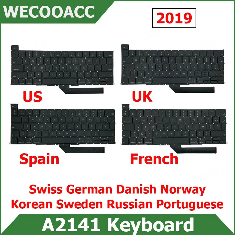 Claviers nouveaux pour le livre Pro 16 "A2141 Keyboard UK US French Spain Portugais Portugais Suisse allemande Suède Corée Thai Version 2019 Année 2019