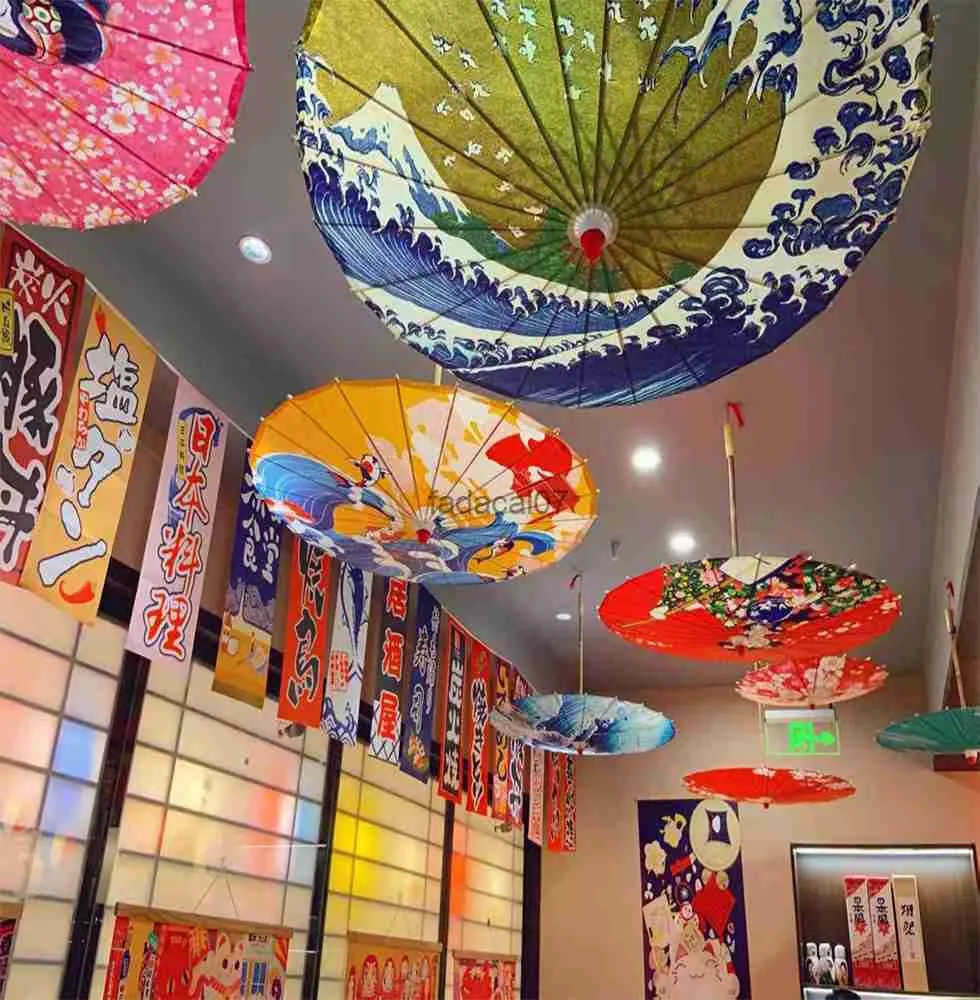 Restaurante decoração japonês óleo papel guarda-chuva material japonês hotel teto ical guarda-chuva decorativo cereja guarda-sol 82cm l230620
