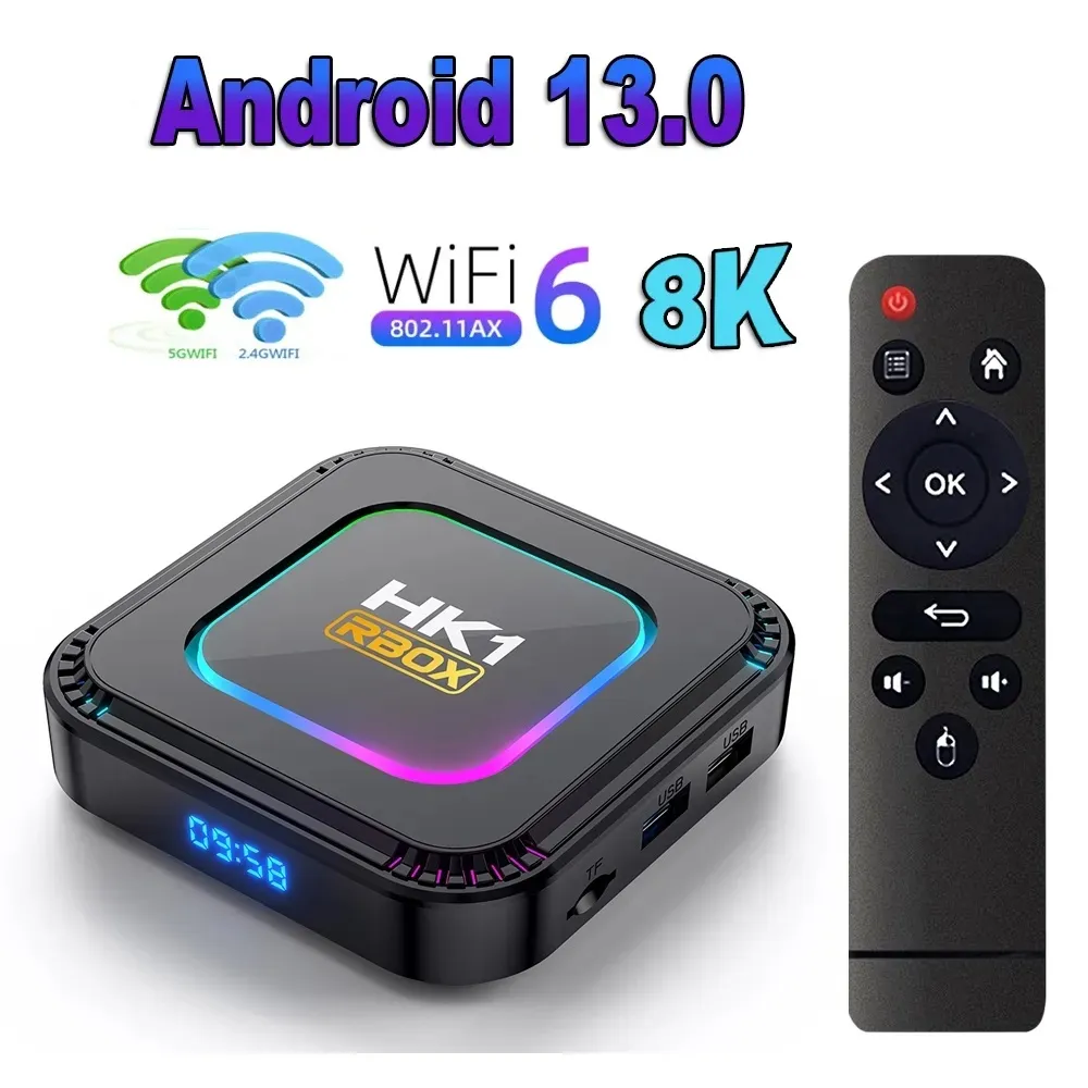 HK1 RBOX K8 TV Box Android 13.0 RK3528 64GB 32GB 16GB 2.4G 5G WiFi 6 BT 5.0 8K Media Player Set Top Box