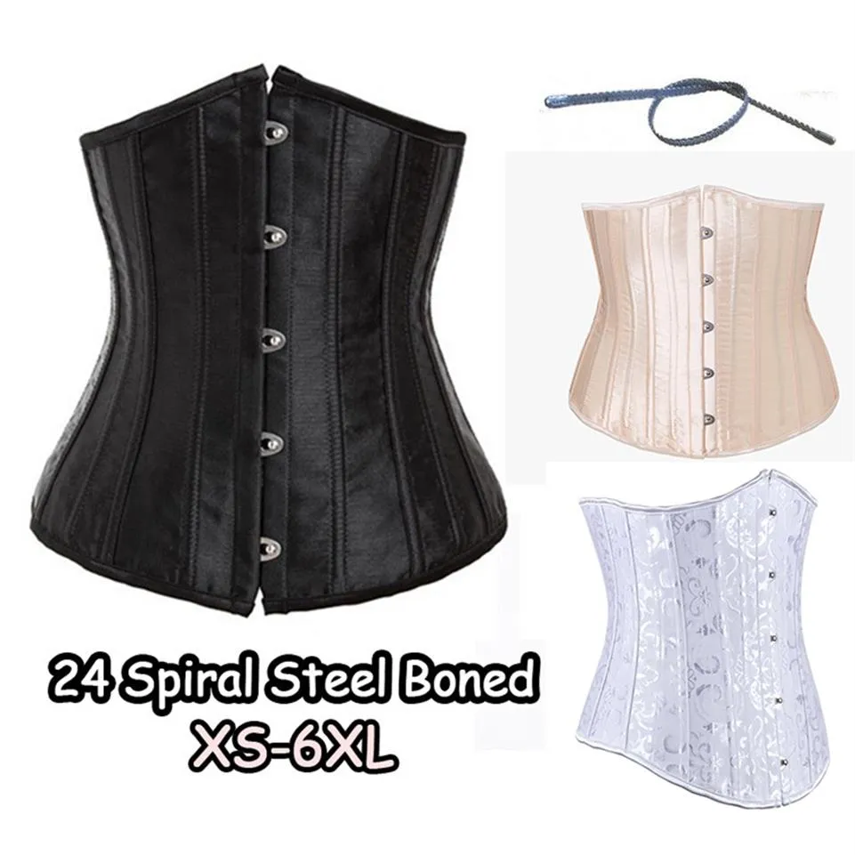 Corsetto 24 Full Steel Bone Waist Cincher Trainer Corsetto in raso Vita da allenamento Corsetti Sottoseno Plus Size Corsetto Modellazione Cinturino XS-62190