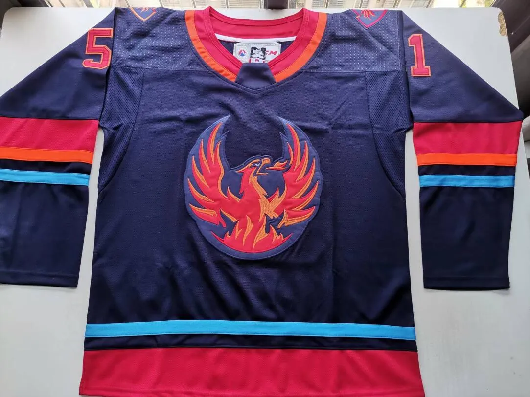 College Hockey Wears Physical photos Coachella Valley Firebirds 51 Shane Wright navy blue Men Youth Women Vintage High School Size S-5XL or any name and number jersey