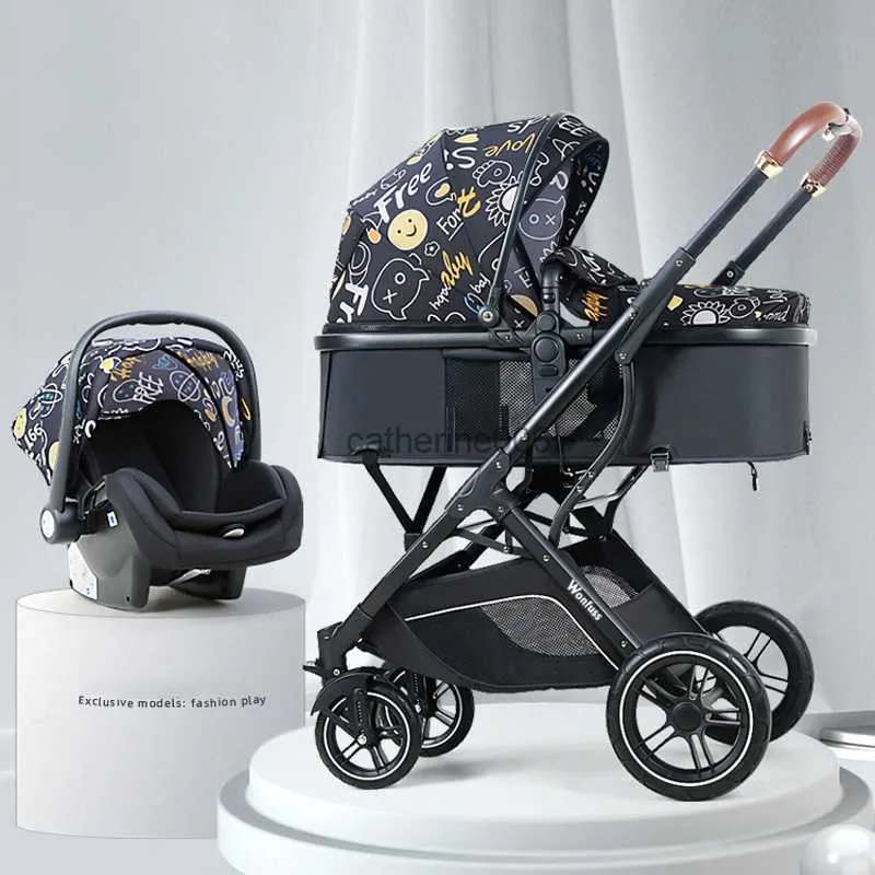 Ny Cpton Baby Barnvagn 3 i 1 med bilstol PU -läderfällbar nyfödd vagnsresor vagn barnvagn nyfödd barnbarn baby l230625