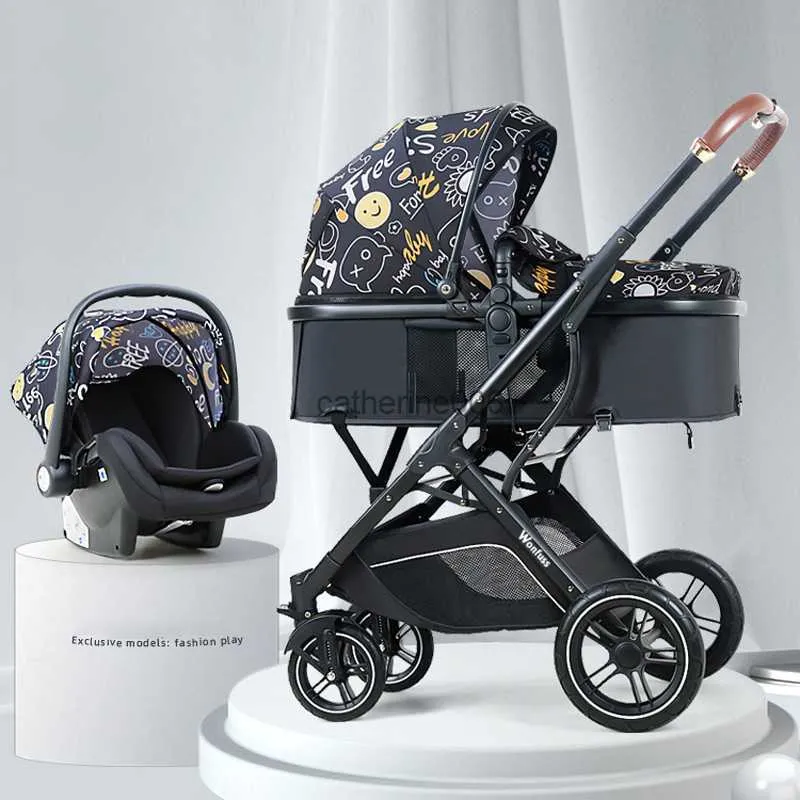 Nouveau Cartton bébé poussette 3 en 1 avec siège auto en cuir PU pliable nouveau-né chariot de voyage landau nouveau-né poussette bébé L230625