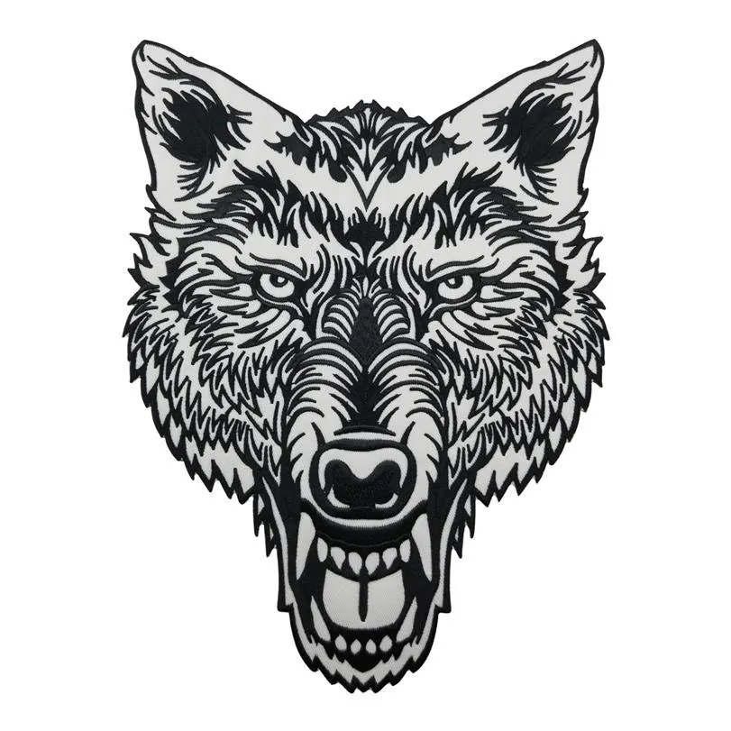 Huge Lone Wolf Head Tattoo Reflective Embroidered Patch Biker Back Applique Iron Sew On Badges 12 Inch High 282H