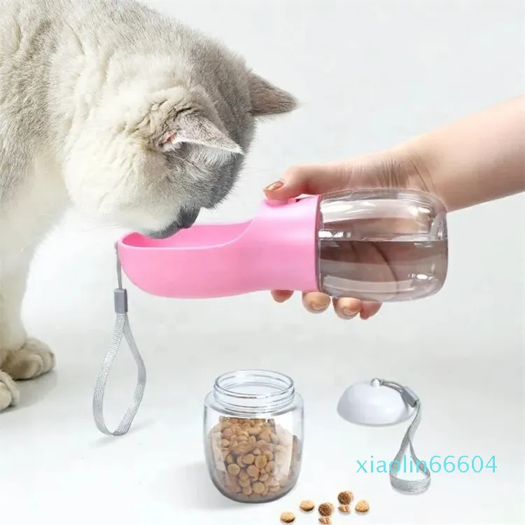 Bottiglia d'acqua portatile per cani 2 in 1 con contenitore per alimenti Distributore d'acqua portatile per esterni per gatti, conigli, cuccioli e altri animali domestici per passeggiate Escursionismo