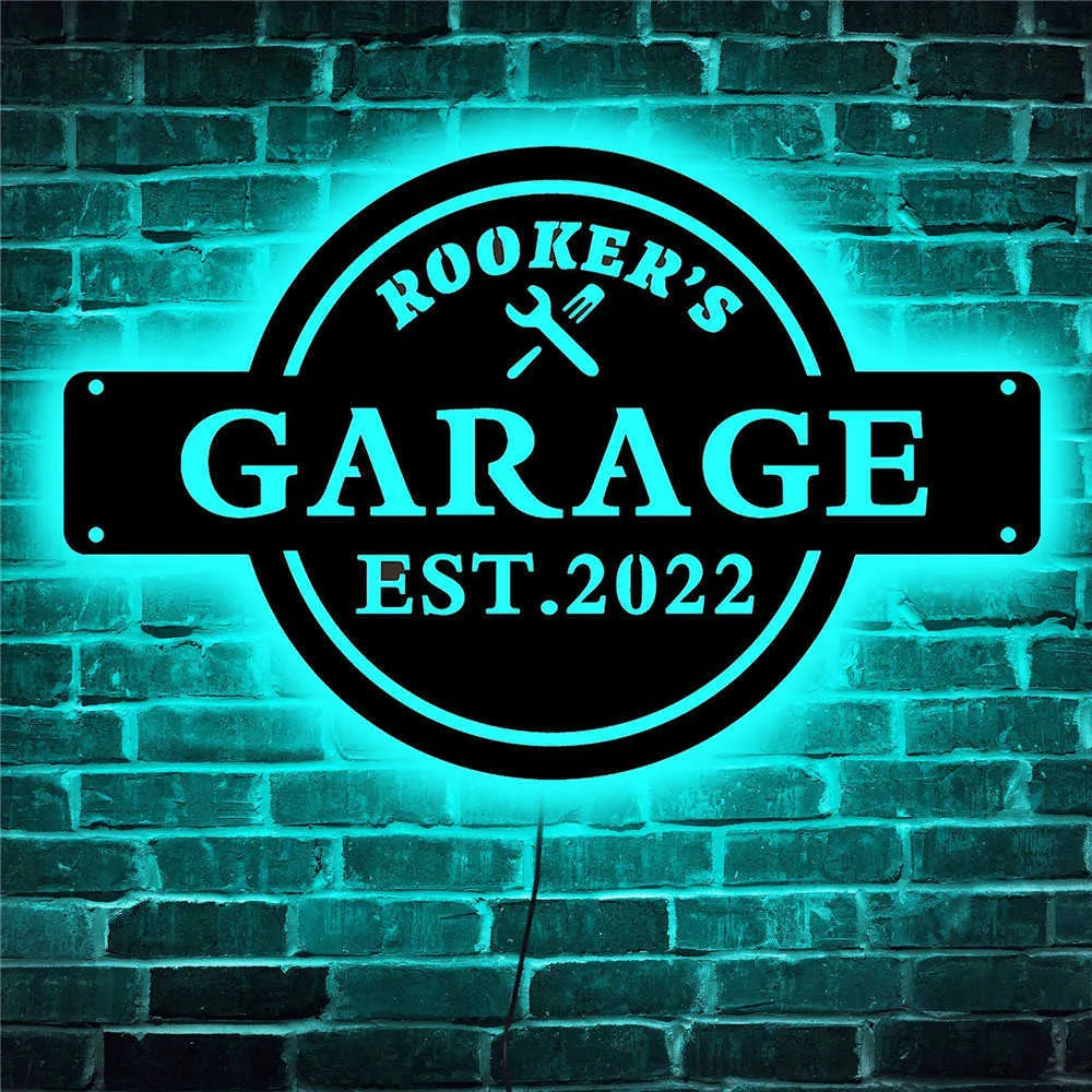 Lamps Personalized Garage Colorful Neon Wall Lamp Wooden Car Park LED Sign Custom Name Date Interior Night Light for Room DecorationHKD230701