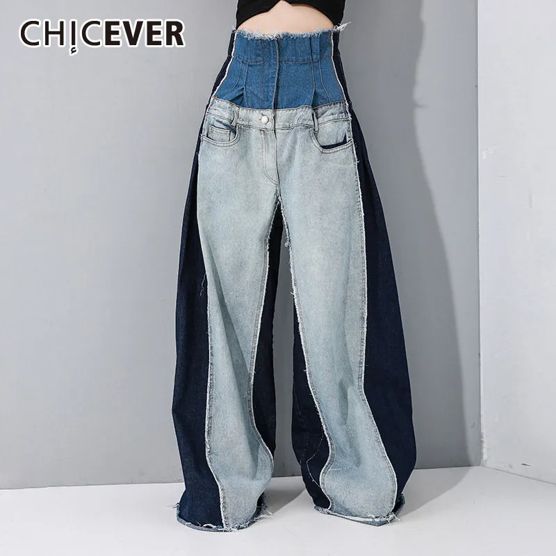 女性用パンツS Chicever Blue Pouncers for Women highウエストポケットヒット大型サイズのパッチワークデニムワイドレッグフォール衣