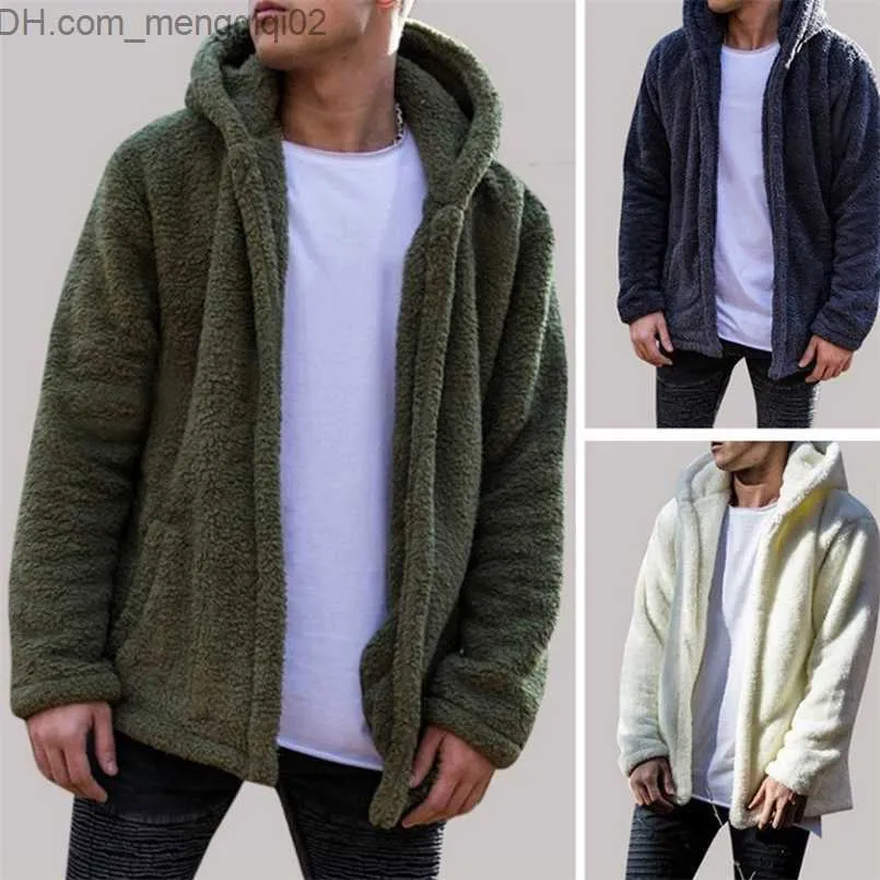 Men's Hoodies Sweatshirts Winter Warm Men Winter Thick Hoodies Tops Fluffy Fleece Fur Jacket Hooded Coat Outerwear Long Sleeve Cardigans 220816 Z230701