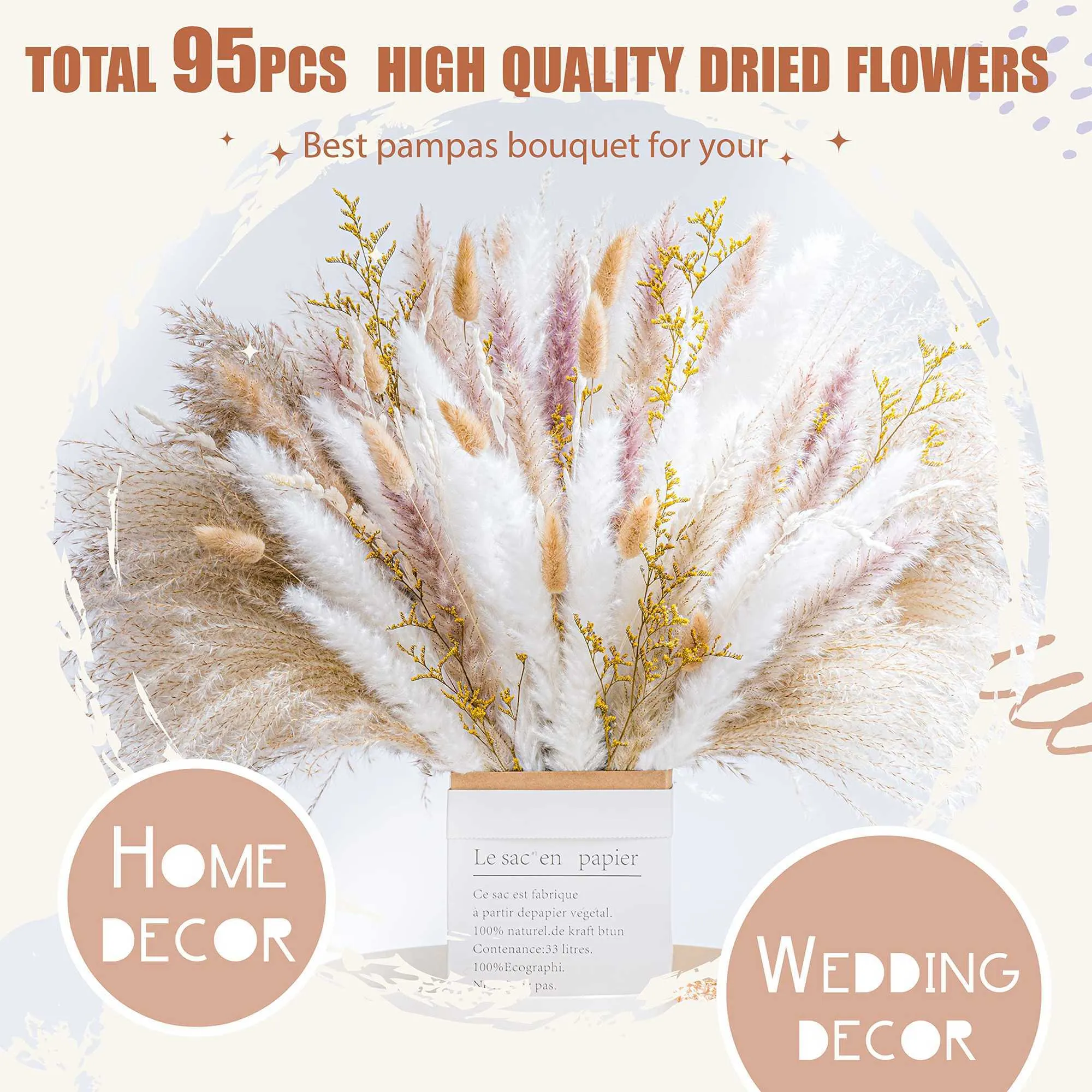 Getrockneter Blumen-Naturgras-Mix-Blumenstrauß für Hochzeit, Zuhause, Zimmer, Tischdekoration, Schreibtisch, rustikales Bauernhaus