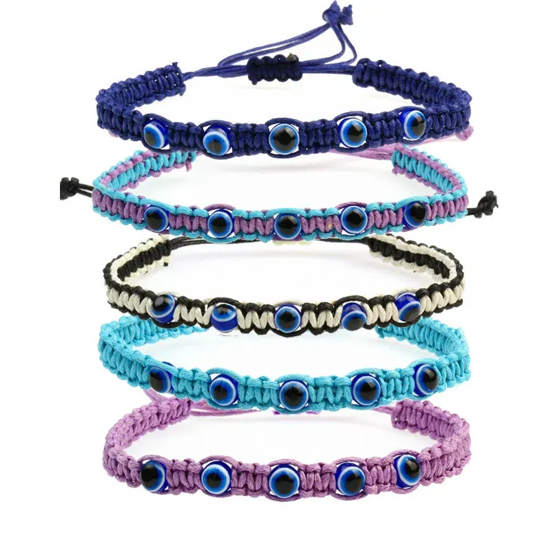 Handgemaakte Kleurrijke Kralen Armband Turkije Blauw Boze oog Bedelarmband Voor Vrouwen Gevlochten String Touw Fatima Kralen Ketting