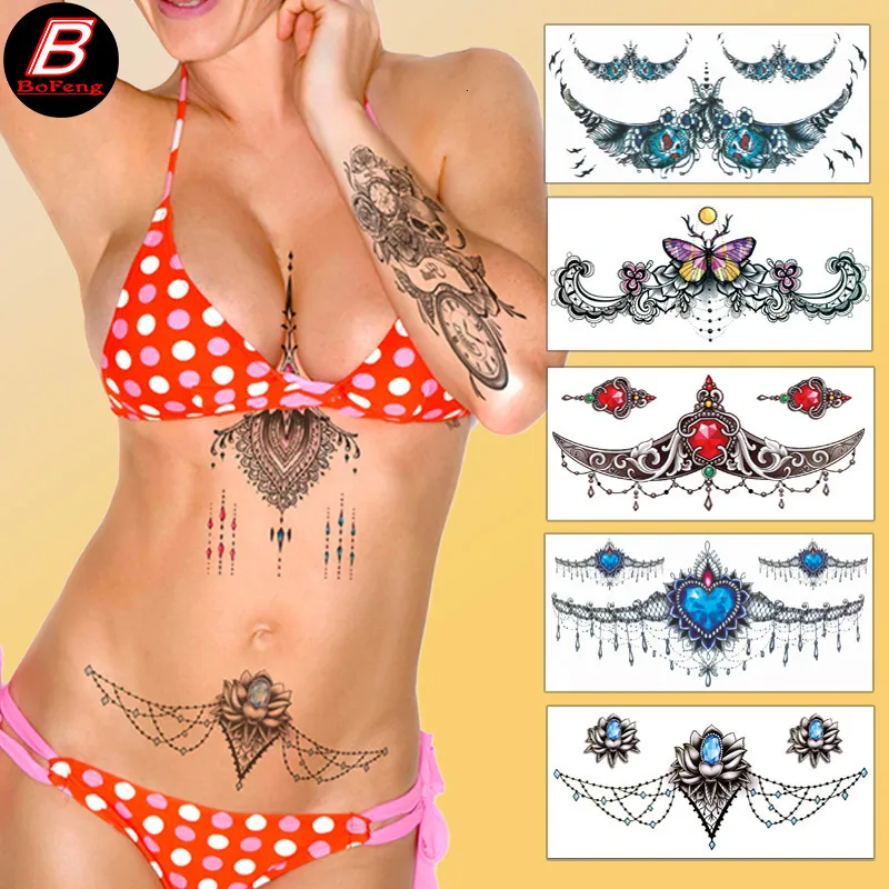 Temporary Tattoos 100piece Wholesale Chest Waist Clavicle Temporary Tattoo Stickers Beauty Sexy Fashion Cool Cover Scar Waterproof Fake Tattoo 230701