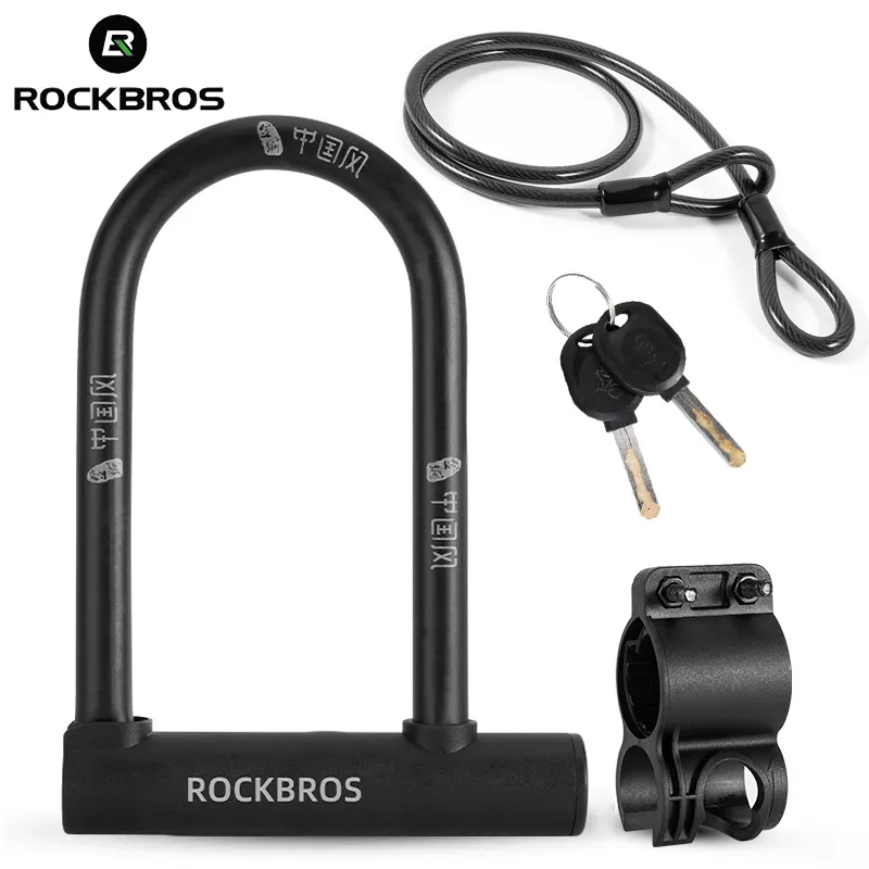 Bike Locks ROCKBROS Bicycle Chinese Style U Shape Electric Scooter Padlock Antitheft Lock Cable Set MTB Road Accessories 230701