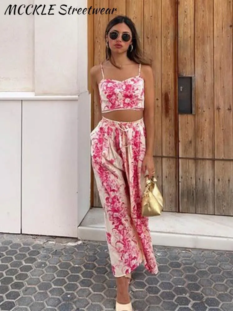 Tweedelige jurk met print Damesset zomer sexy crop top met bandjes hoge taille rokken past elegante vakantierok strand 2 sets voor dames 230630