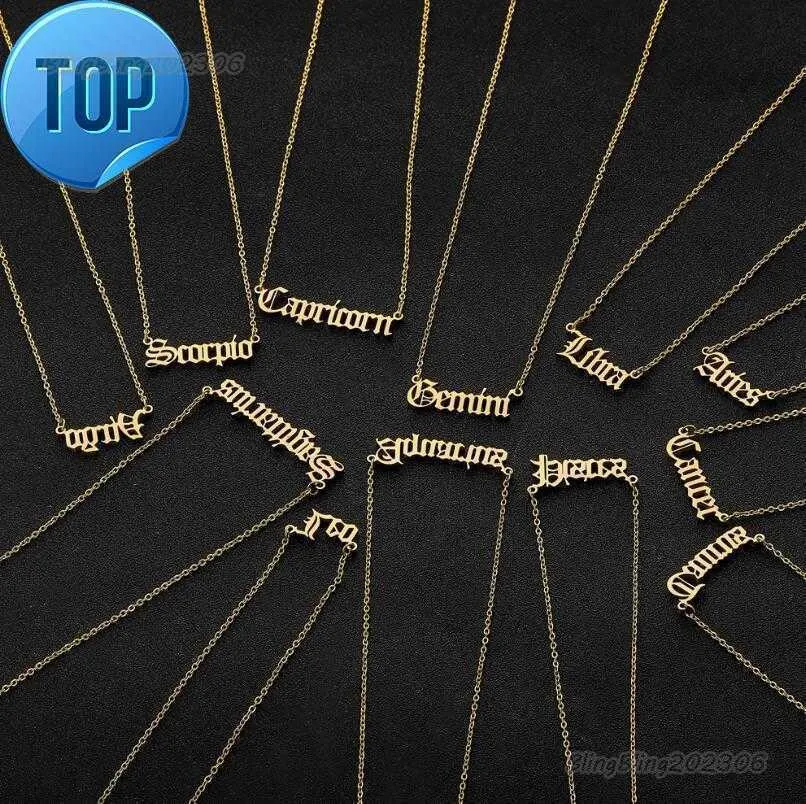 Gepersonaliseerde Letter Zodiac Ketting Constellation Kettingen Custom Rvs Oud Engels Ketting Verjaardag Sieraden Geschenken