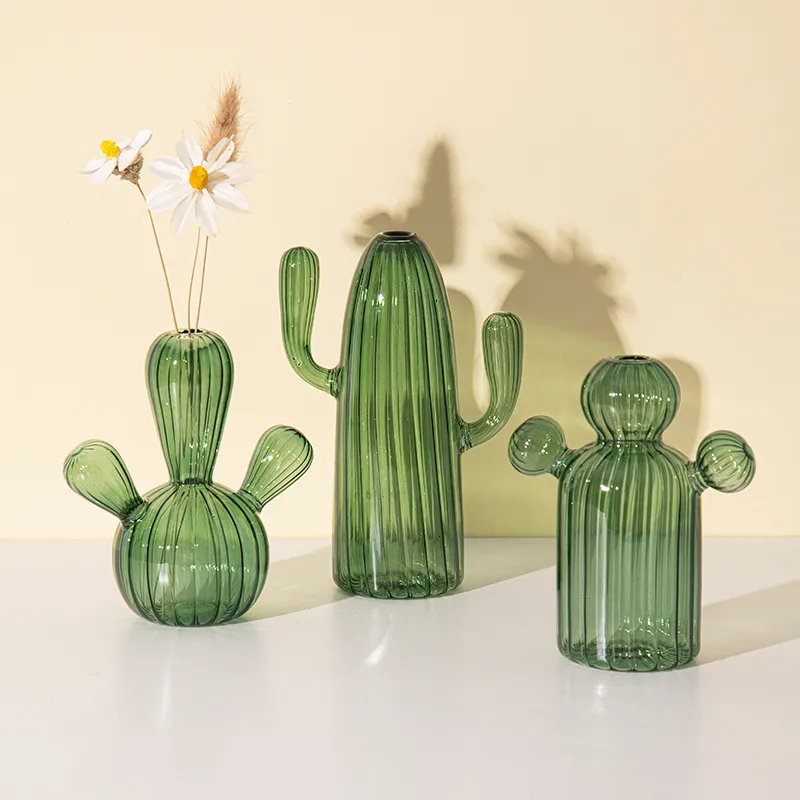 Decoratieve objecten Beeldjes Cactus Glazen Vaas voor Bureau Decoratie Transparant Hydrocultuur Plant Moderne Vazen Ambachten Woonkamer Decor 230701
