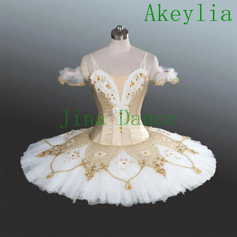 Goud Professionele Klassieke pannenkoek tutu Prachtige gouden ballet Concurrentie tutu professionele Ballet Tutu Kostuums voor vrouwen328U