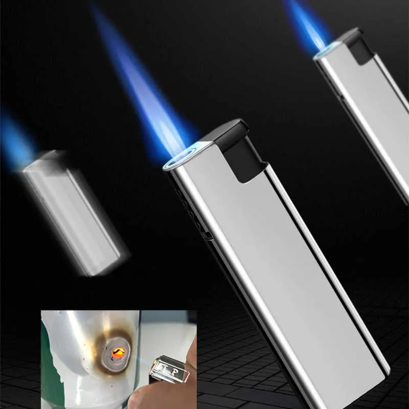 2023 Yeni Lighters Metal Kabuk Patlamaya Döktürlü Rüzgar Geçirmez Mavi Alev Jet Açık Dış Mekan Duman Aksesuarları Torch QRZ3