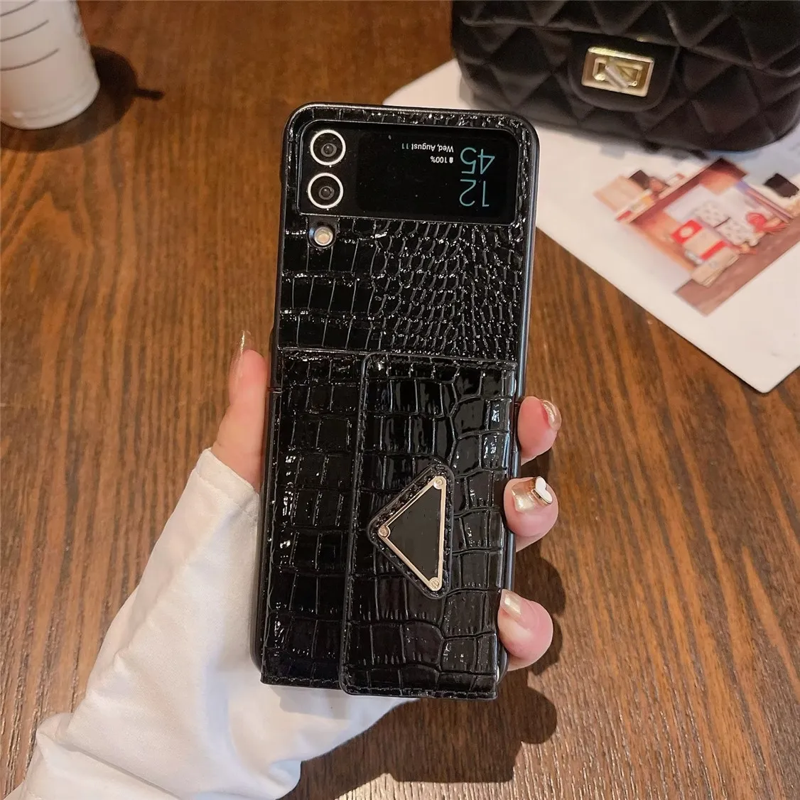 Ретро кожаный треугольный чехол для телефона Samsung Z Flip 3 4 5 Fold  Чехлы Fold5 Fold4 Fold3 Карманный чехол для карты Galaxy S23 S22 S21 Ultra  Note ...