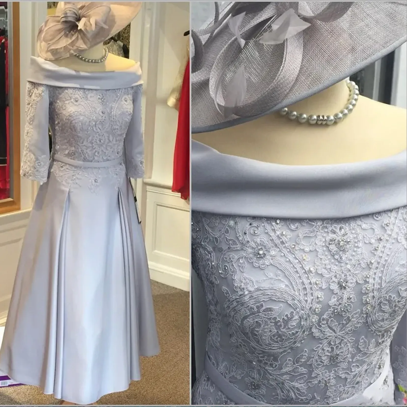 Vintage Short Lilac Mother of the Bride Dresses Half Sleeve Elegant Tea Length Pärlor Spets Satin Evening Wear Prom Wedding Guest Party Gowns 2023