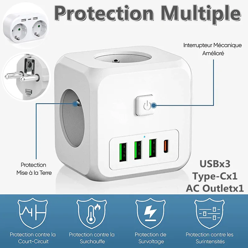 Multiprise Avec Câble Court Avec Prise De Courant - 4