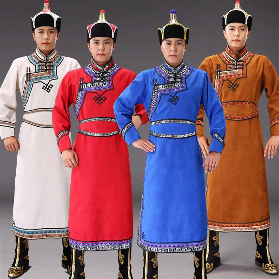 Desgaste de palco nacional traje mongol vestido masculino dança folclórica clássica estilo étnico manto masculino carnaval roupas extravagantes203r