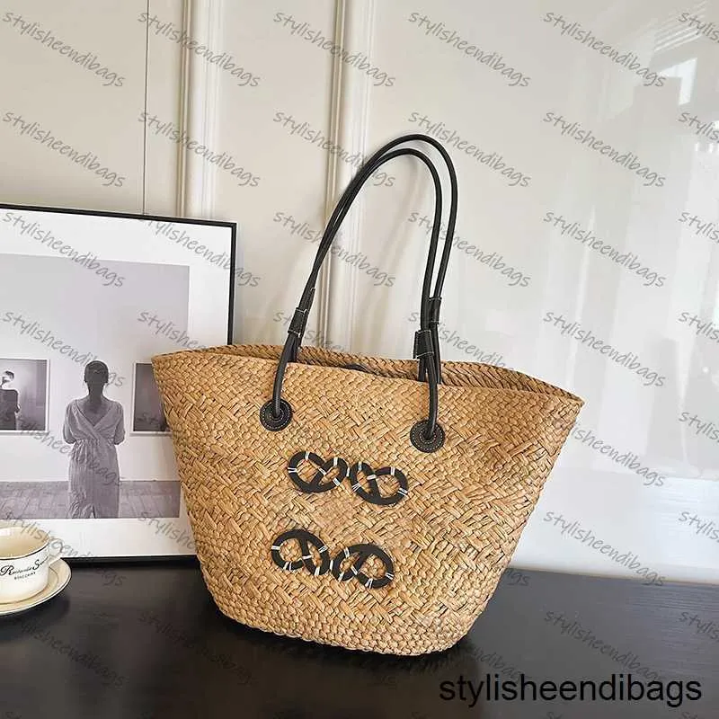 Kvinnor mode halmkorg väska anagram axel väska shopping tote handväska designer väska strandsäckar lyx hink pochette sommarväv väska stylisheendibags