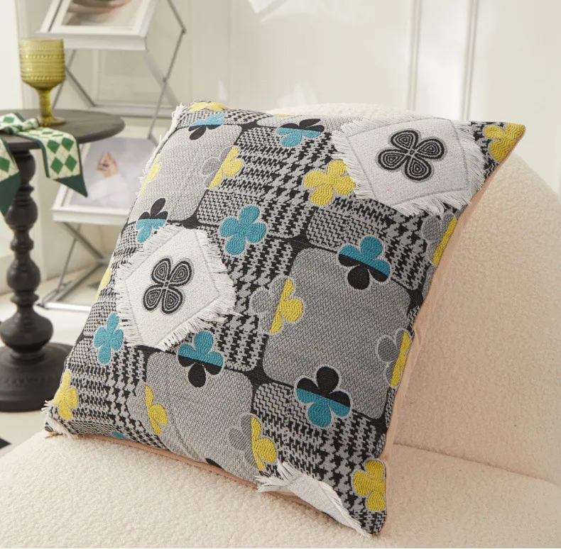European Luxury Chenille Tyg Sofa Cushion Cover Plaid Jacquard Style Throw Pillow Case 45x45 Storlek för hemdekoration Kudde/dekorativ