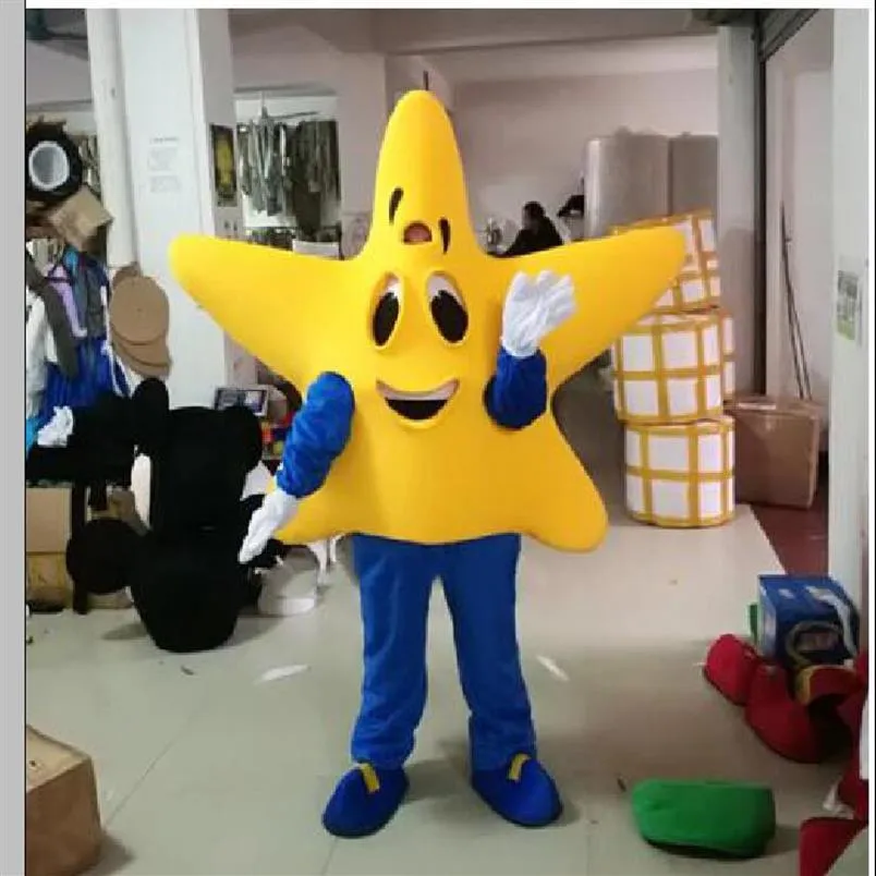 2019 Factory Yellow Star Mascot Costume Suits Halloween Christmas Easter adult size278S