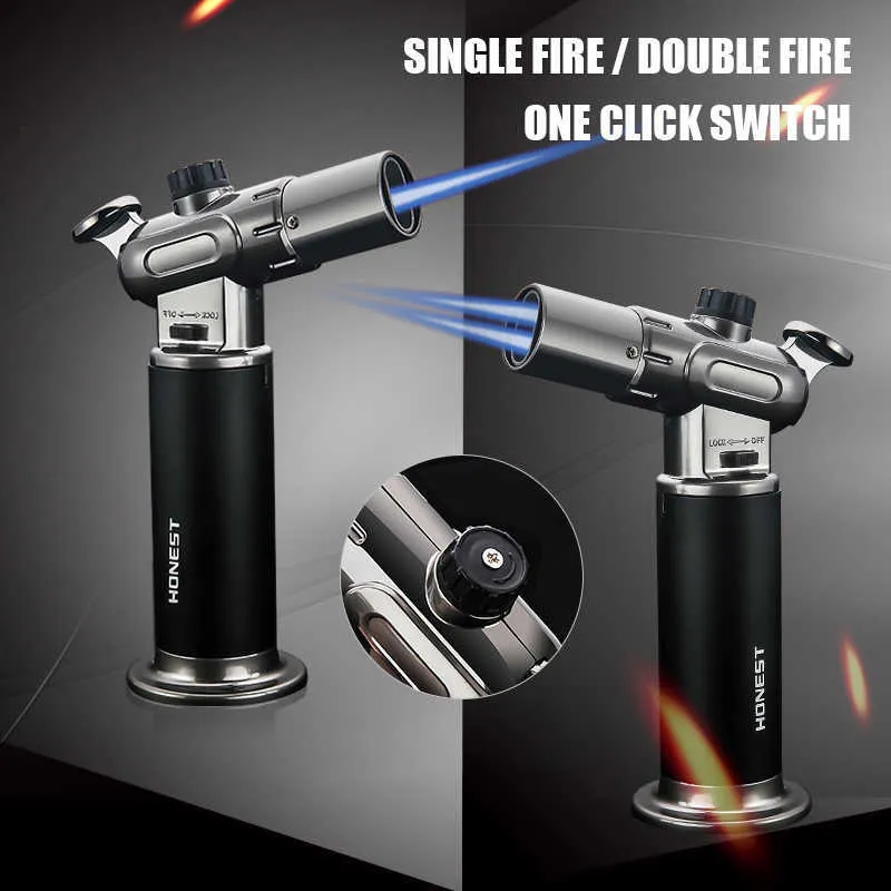 HONEST 1300C Pistolet Simple Double Feu Commutable Serrure Fixe Taille de Flamme Réglable Briquet Gadget NTKI