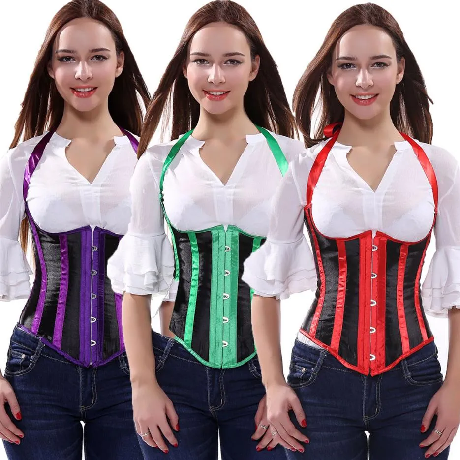 Sexy Stripe Underbust Corset Taille Cincher Bodylift Bustier Halter Cou Bretelles Bodyshaper vêtements Plus La Taille S-6XL257V