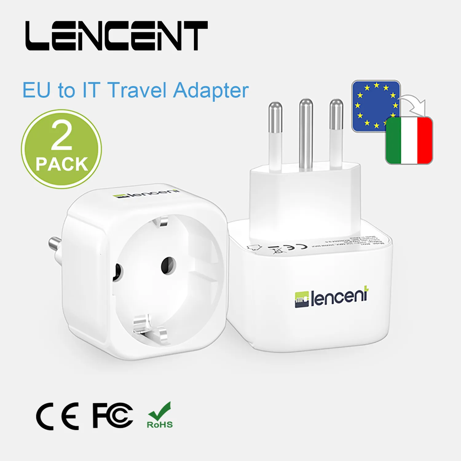 Spina del cavo di alimentazione LENCENT 2 PCS Adattatore da viaggio da UE a IT Protezione da sovraccarico Caricatore da muro Spina europea europea Adattatore Italia per viaggi / casa 230701