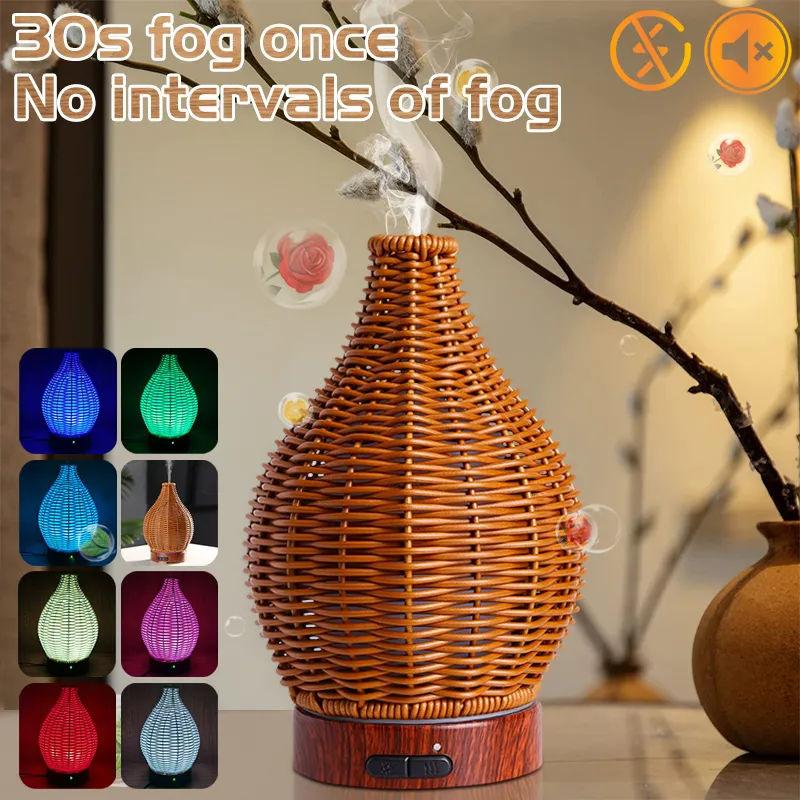 Essentialoljor Diffusorer Rattan Aroma Mist Firidifier Oil Aromaterapi med 7 LED -lampor för hemrums doftluktdistributör 230701