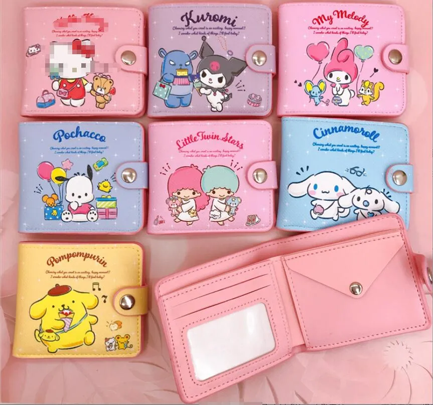Kawaii Pink White Melody Cinnamo Roll Pur Purse Girl Cute Acessórios suaves carteira com grande capacidade útil