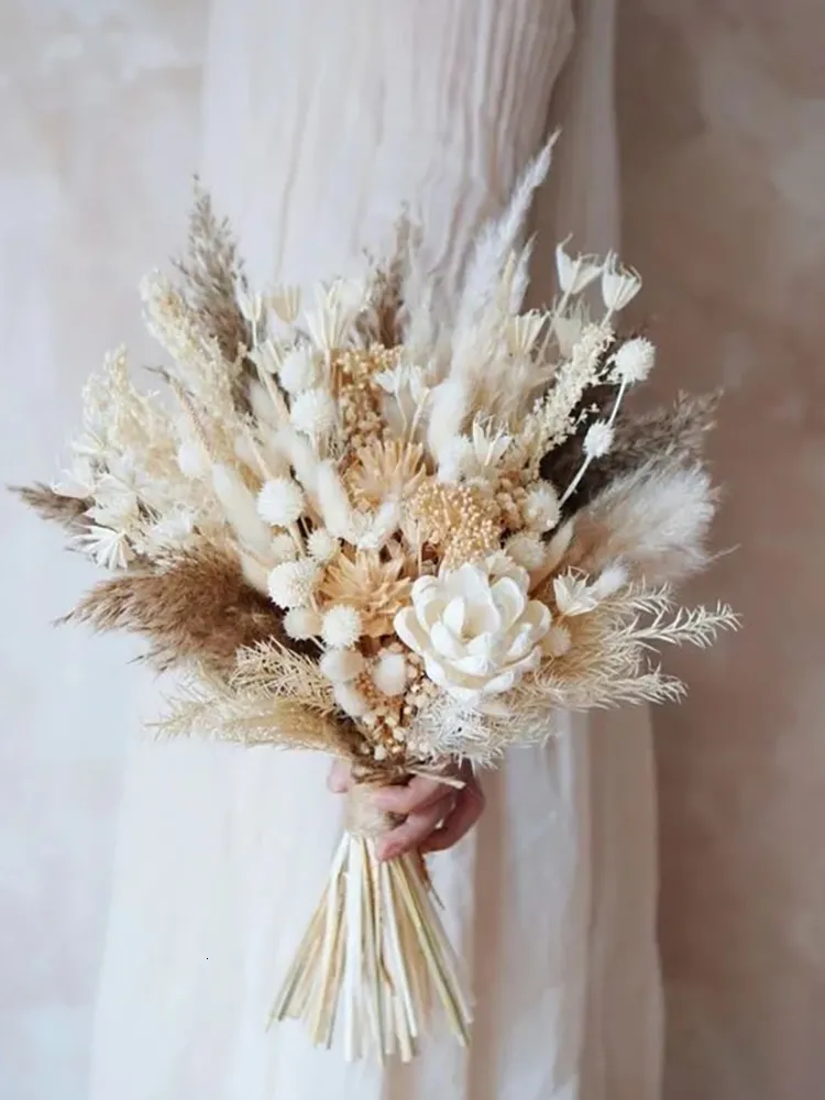 100pcs Pampas Grass Artificial Dried Flowers, Natural Pampas Grass Decor Bouquet Fluffy Pampas Grass Plant~p96518821