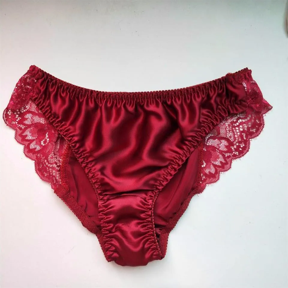 Breathable 100% Silk Womens Panty Set Back Seamless Satin Lace