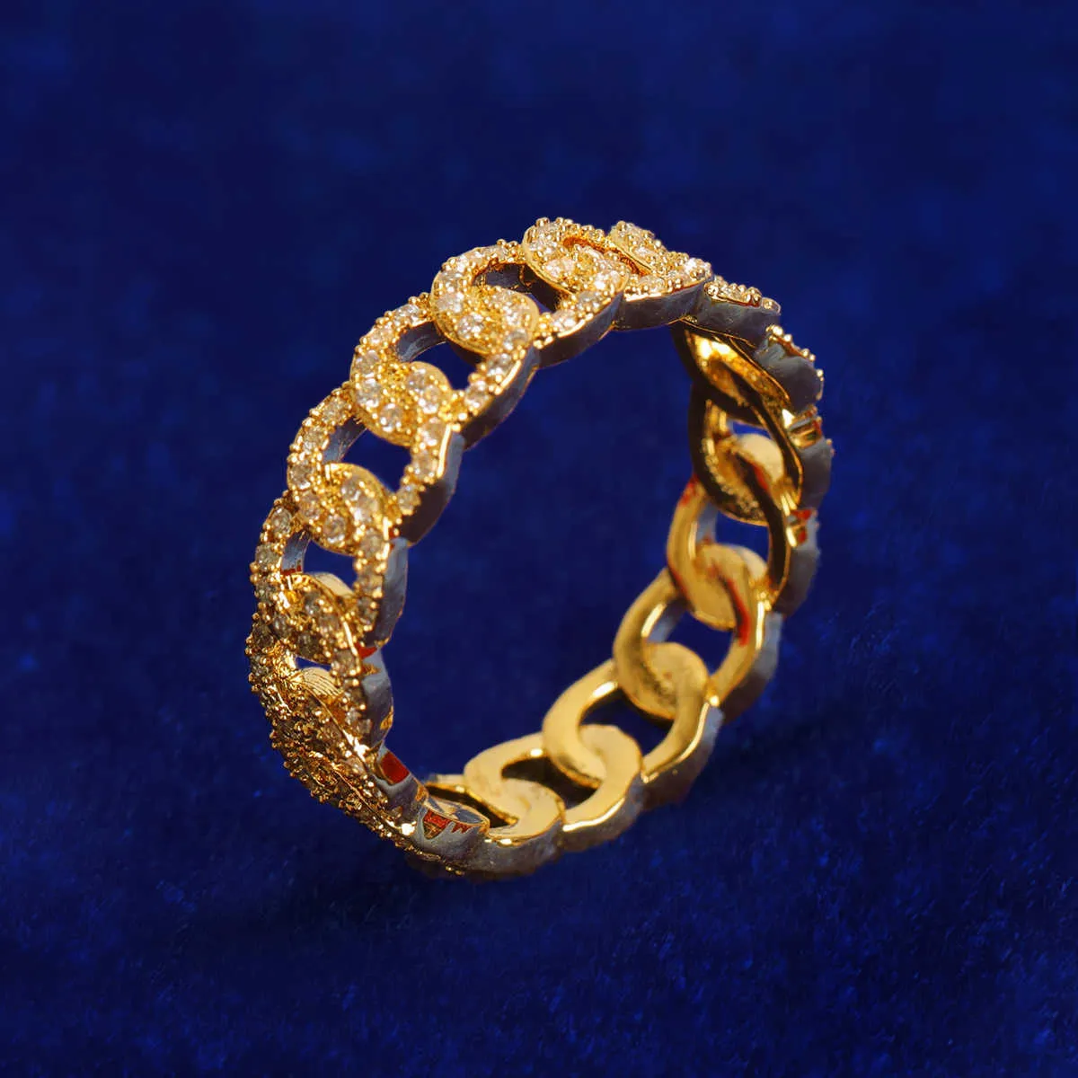 Кластерные кольца пузырьковые буквы для мужчин настоящий золото, покрытый хип -хоп драгоценности, тенденция к выводу судоходства 230620