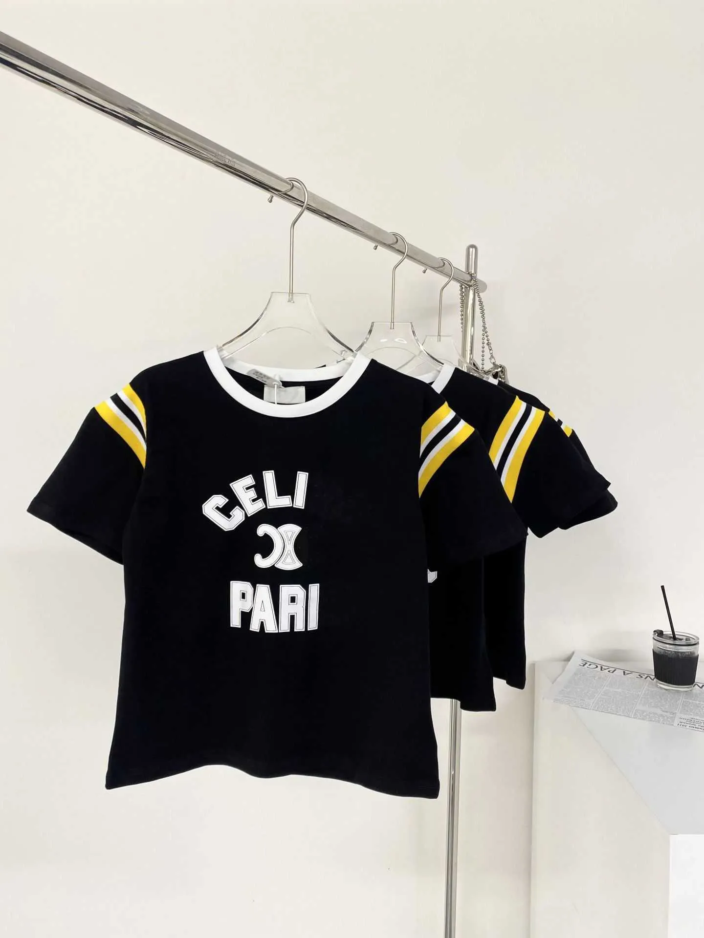 Womens T Men shirt Casual Tshirt Letter Print Tops Short Sleeve Shirts New Cotton Color Matching Knitted Academy Style Printed Panel Women's Versatile T-shirt